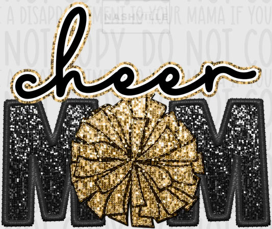 Cheer Mom Glitter And Embroidery Effect Transfer.