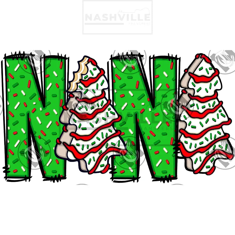 Christmas Holiday Tree Cakes Names. Low Heat Transfer / Nana Green