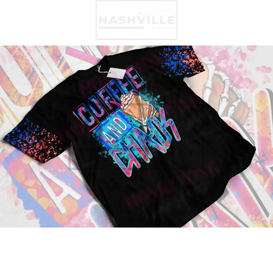 Coffee And Chaos Tee. Small / Blue