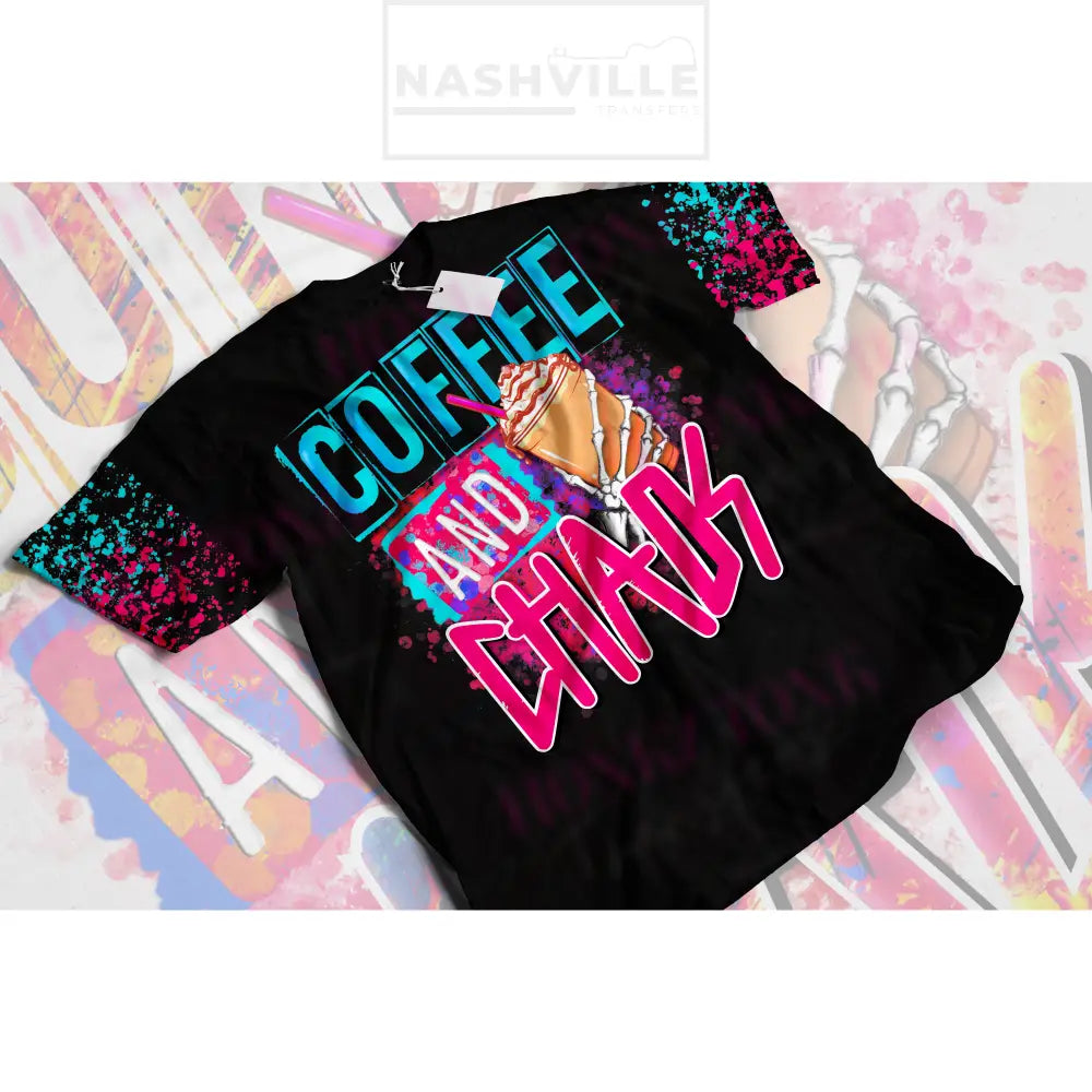 Coffee And Chaos Tee. Small / Pink