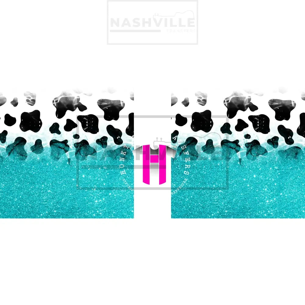 Cow Glitter Sleeve/Accent Transfers. Low Heat Transfer / Aqua