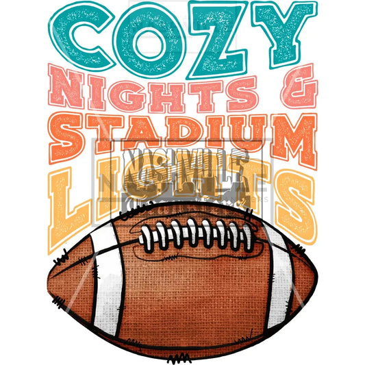 Cozy Nights And Stadium Lights Football Transfer. Low Heat / Blue