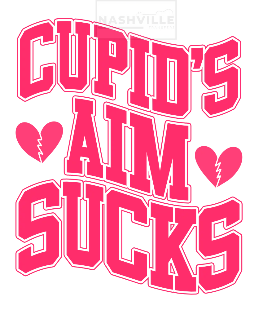 Cupids Aim Sucks Valentines Holiday Stock Transfer. Pink With Hearts