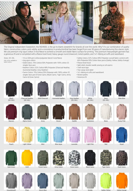 Customizable Independent Heavyweight Hooded Pullover Sweatshirt Gang Sheet