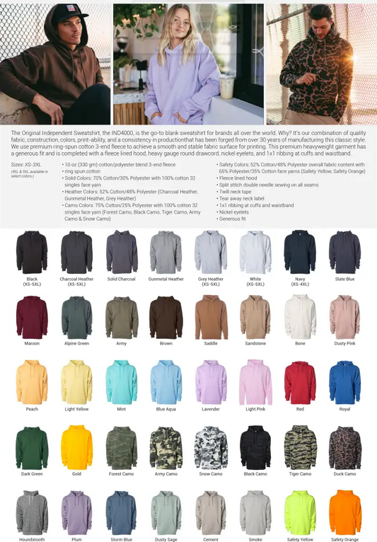 Customizable Independent Heavyweight Hooded Pullover Sweatshirt Gang Sheet