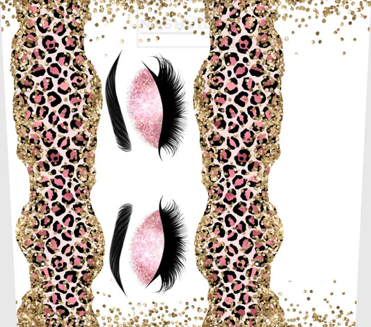 Customizable Lashes Leopard Glittery Tumbler Transfer. Non-Tapered