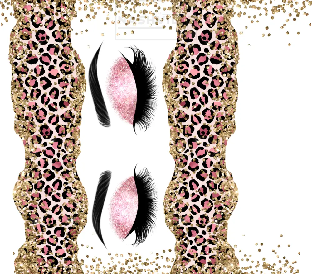 Customizable Lashes Leopard Glittery Tumbler Transfer. Tapered