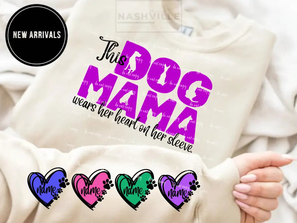 Customizable This Dog Mama Wears Her Heart On Sleeve Grey Sweatshirt