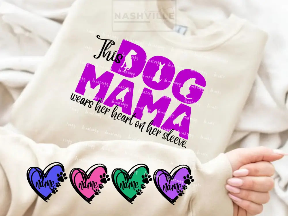 Customizable This Dog Mama Wears Her Heart On Sleeve Grey Sweatshirt