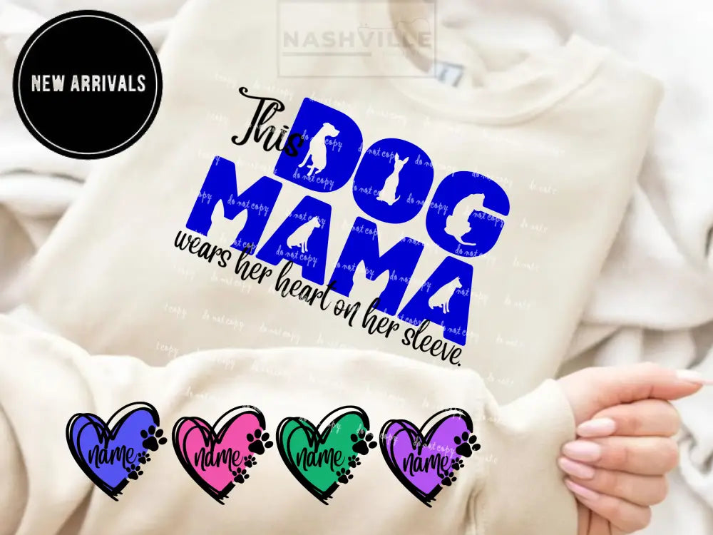 Customizable This Dog Mama Wears Her Heart On Sleeve Grey Sweatshirt