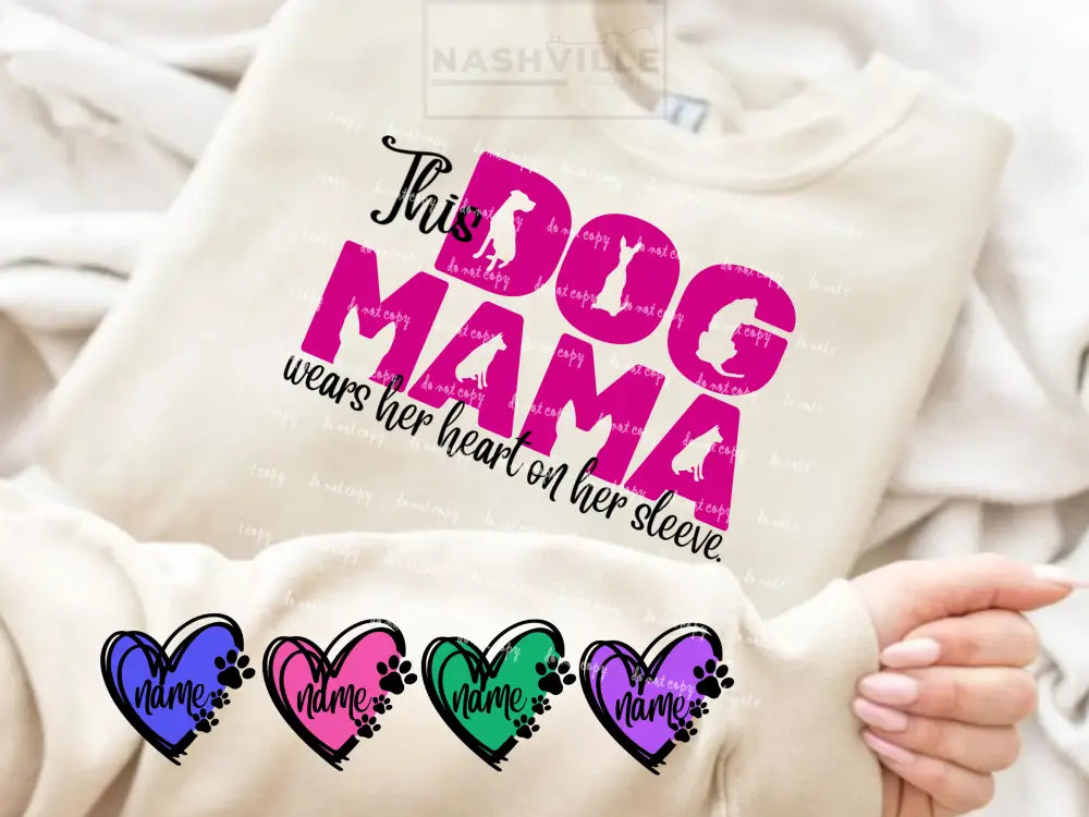 Customizable This Dog Mama Wears Her Heart On Sleeve Grey Sweatshirt