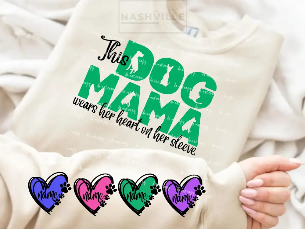 Customizable This Dog Mama Wears Her Heart On Sleeve Grey Sweatshirt