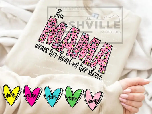 Customizable This Mama Wears Her Heart On Sleeve Sweatshirt