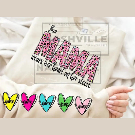 Customizable This Mama Wears Her Heart On Sleeve Sweatshirt