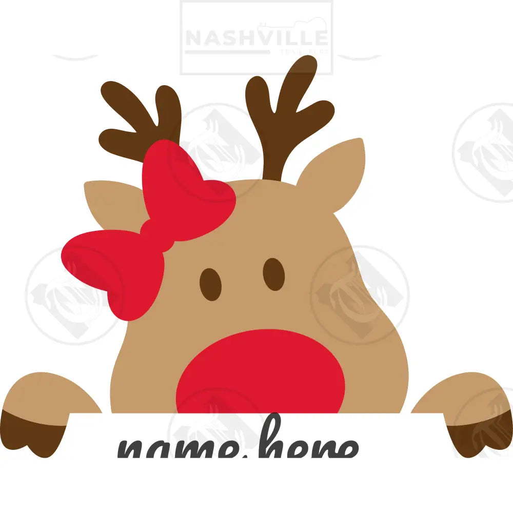 Cute Reindeer Peeking Customizable Name Christmas Holiday Stock.