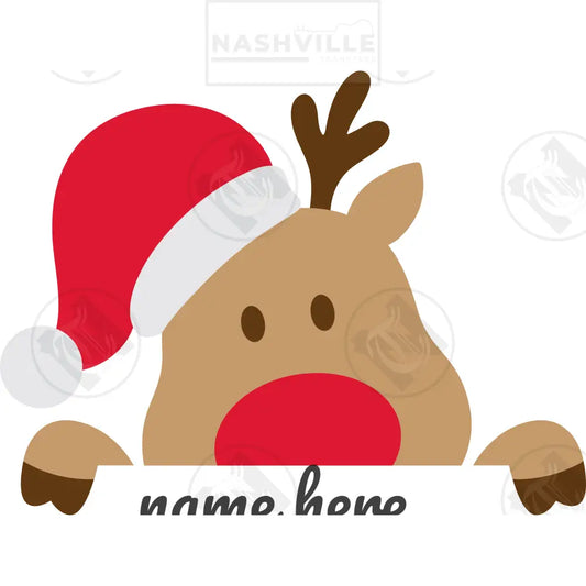 Cute Reindeer Peeking Customizable Name Christmas Holiday Stock.