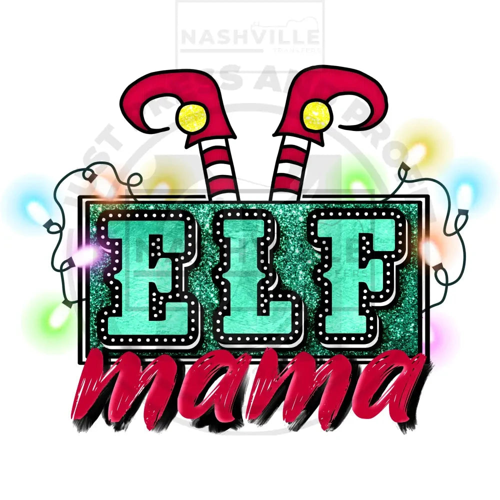 Elf Mama Christmas Holiday Transfer. Low Heat Transfer / Green