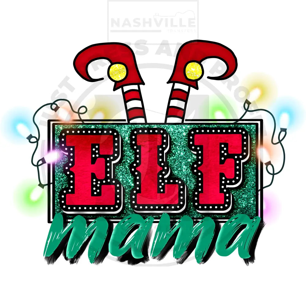 Elf Mama Christmas Holiday Transfer. Low Heat Transfer / Red