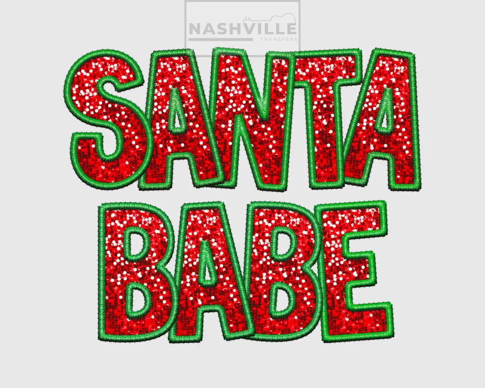 Embroidery glitter effect holiday transfers.