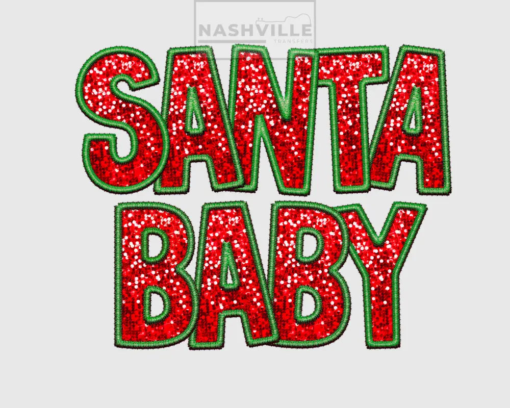 Embroidery glitter effect holiday transfers.