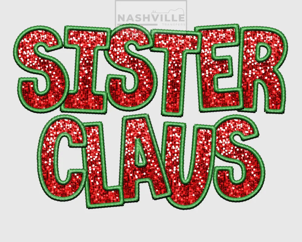 Embroidery glitter effect holiday transfers.