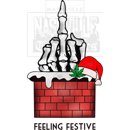 Feeling Festive Skeleton Naughty Finger Christmas Holiday Stock Transfer.