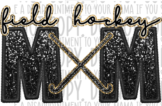 Field Hockey Mom Glitter And Embroidery Effect Transfer