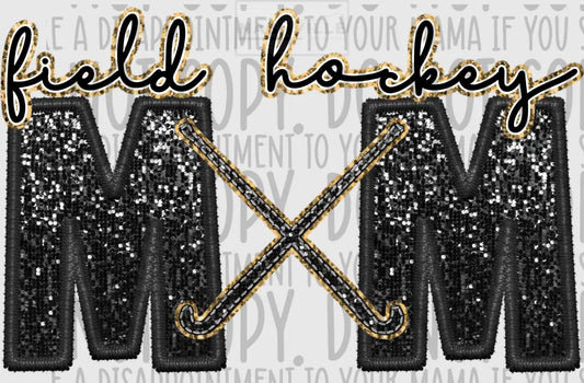Field Hockey Mom Glitter And Embroidery Effect Transfer