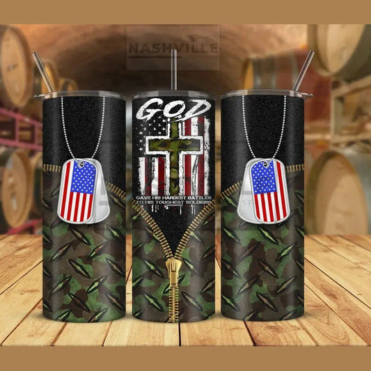 God Gave His Hardest Battles To Toughest Soldiers 20Oz Tumbler.