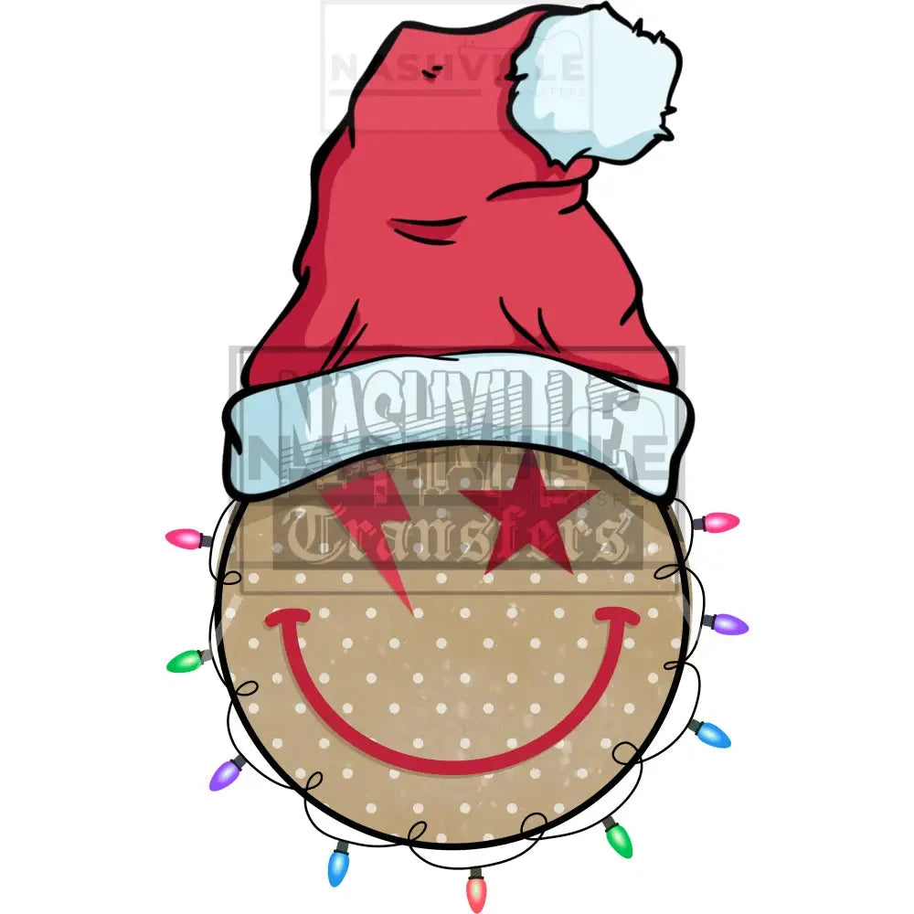 Happy Smiley Face Christmas Holiday Stock Transfer. Low Heat Transfer / Brown