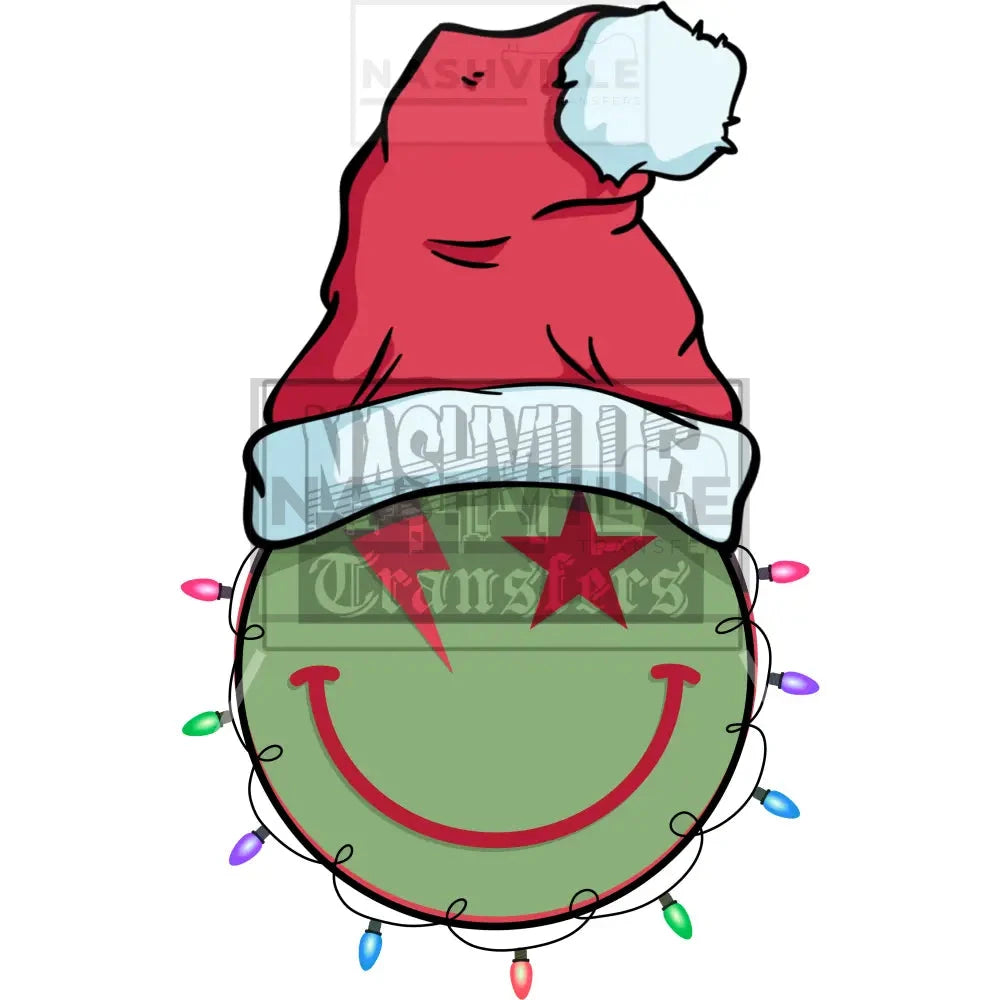 Happy Smiley Face Christmas Holiday Stock Transfer. Low Heat Transfer / Green