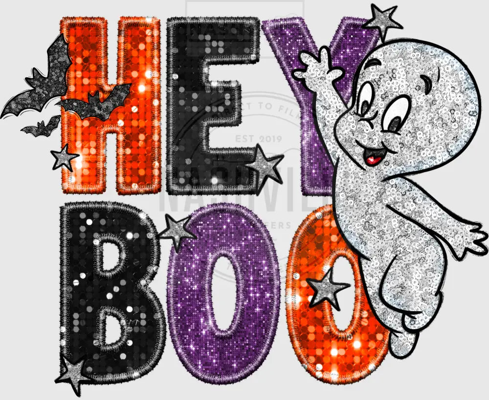Hey Boo Glittery Halloween Transfer