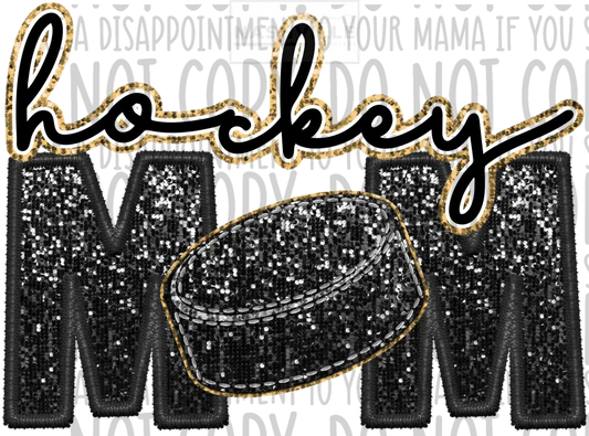 Hockey Mom Glitter And Embroidery Effect Transfer