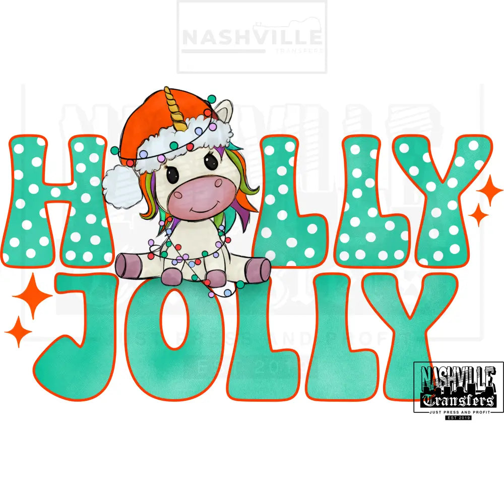 Holly Jolly Dino Or Unicorn Stock Transfer. Low Heat Transsfer / Unicorn