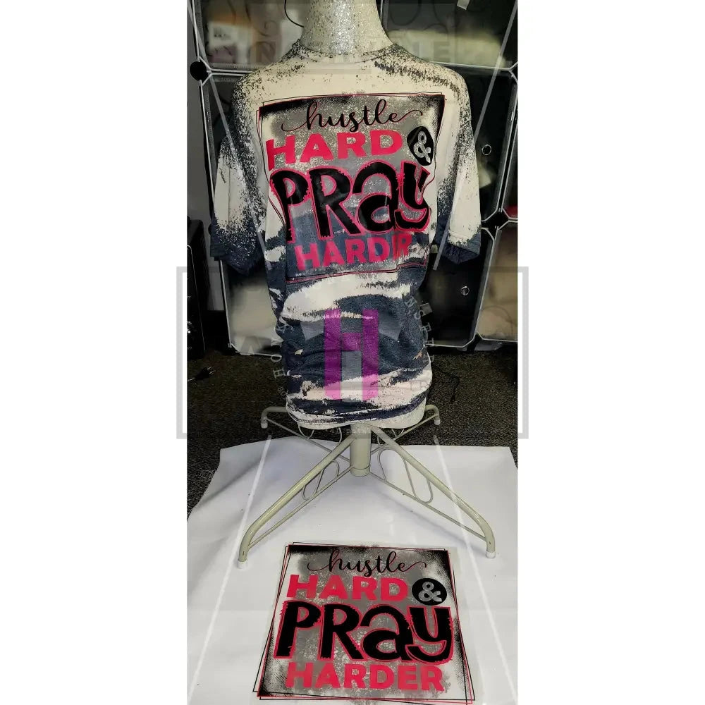 Hustle Hard Pray Harder Bleach Out Tee. Pre-Order