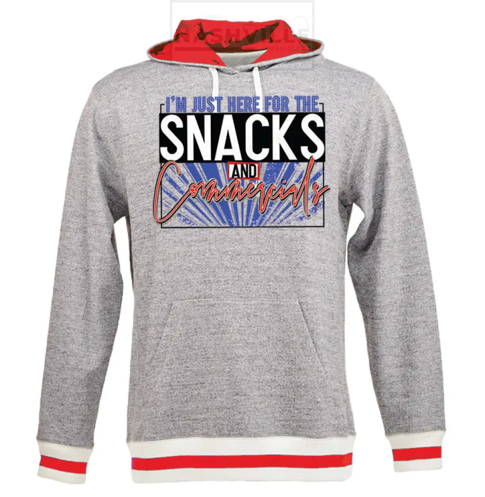 Im Just Here For The Snacks And Commercials Football Heathered Hoodie. S / Red