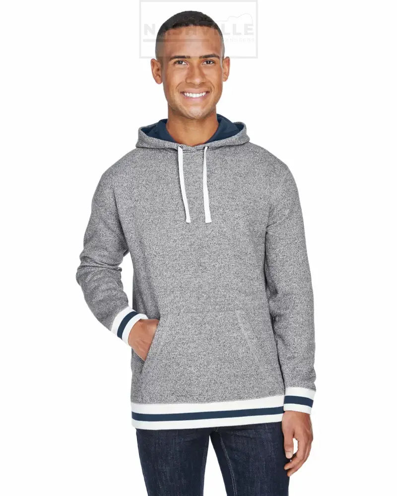 J. America Adult Peppered Fleece Lapover Hooded Sweatshirt Customizable. S / Navy