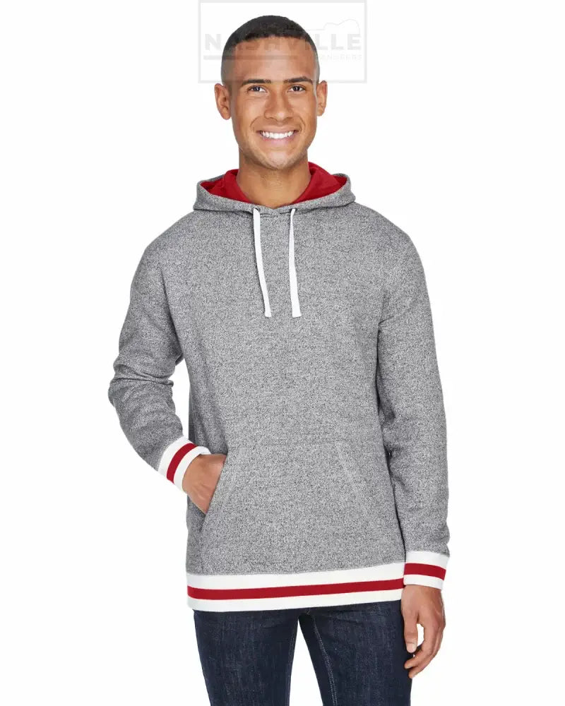 J. America Adult Peppered Fleece Lapover Hooded Sweatshirt Customizable. S / Red