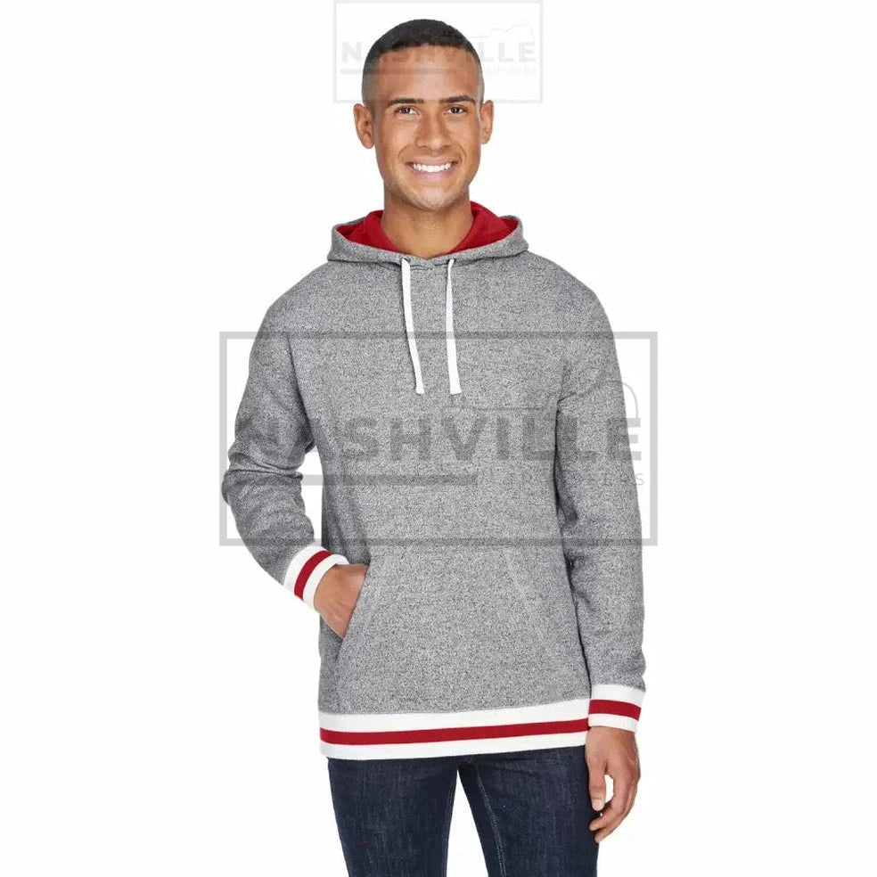 J. America Adult Peppered Fleece Lapover Hooded Sweatshirt Customizable. S / Red