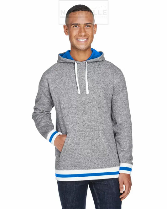 J. America Adult Peppered Fleece Lapover Hooded Sweatshirt Customizable. S / Royal Blue