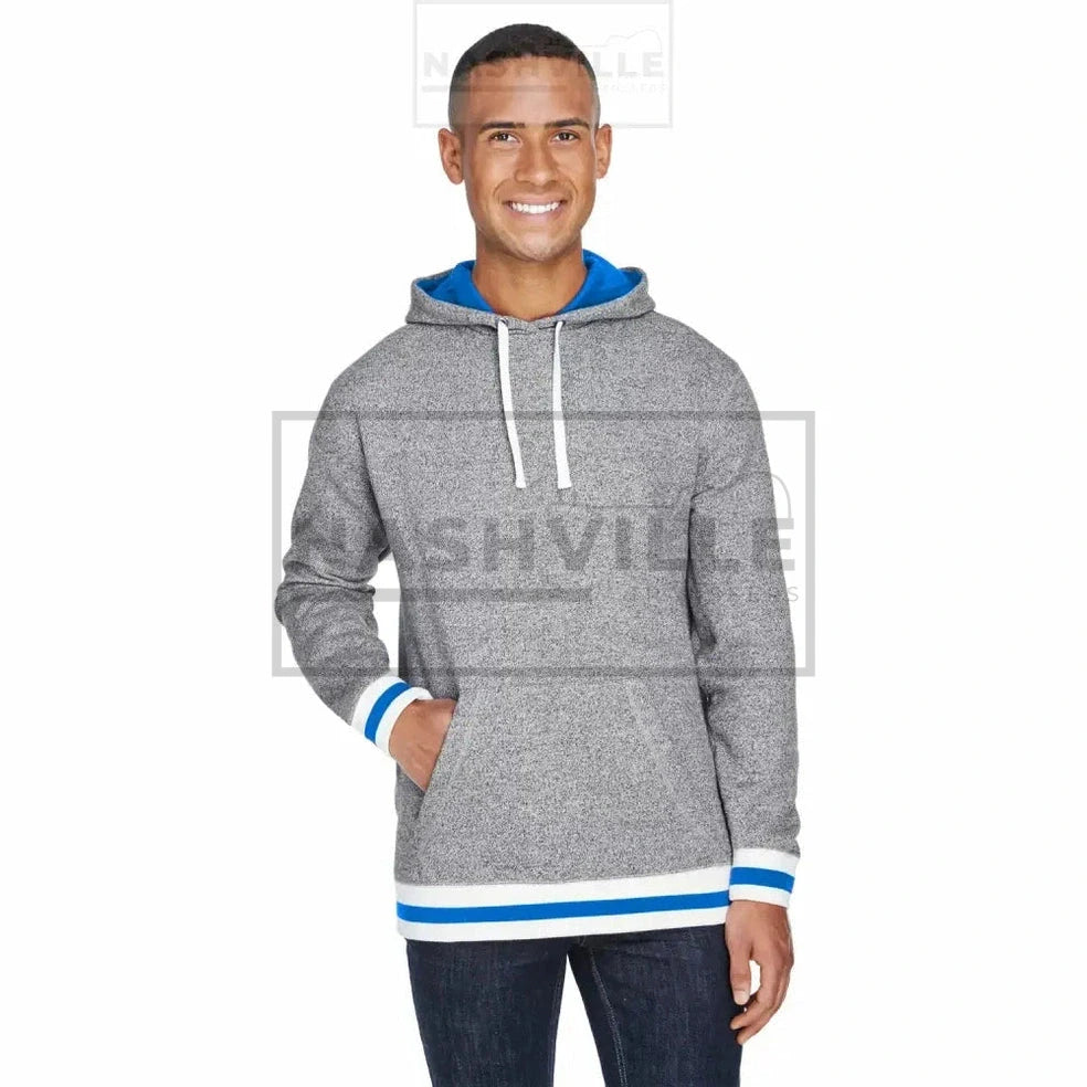 J. America Adult Peppered Fleece Lapover Hooded Sweatshirt Customizable. S / Royal Blue