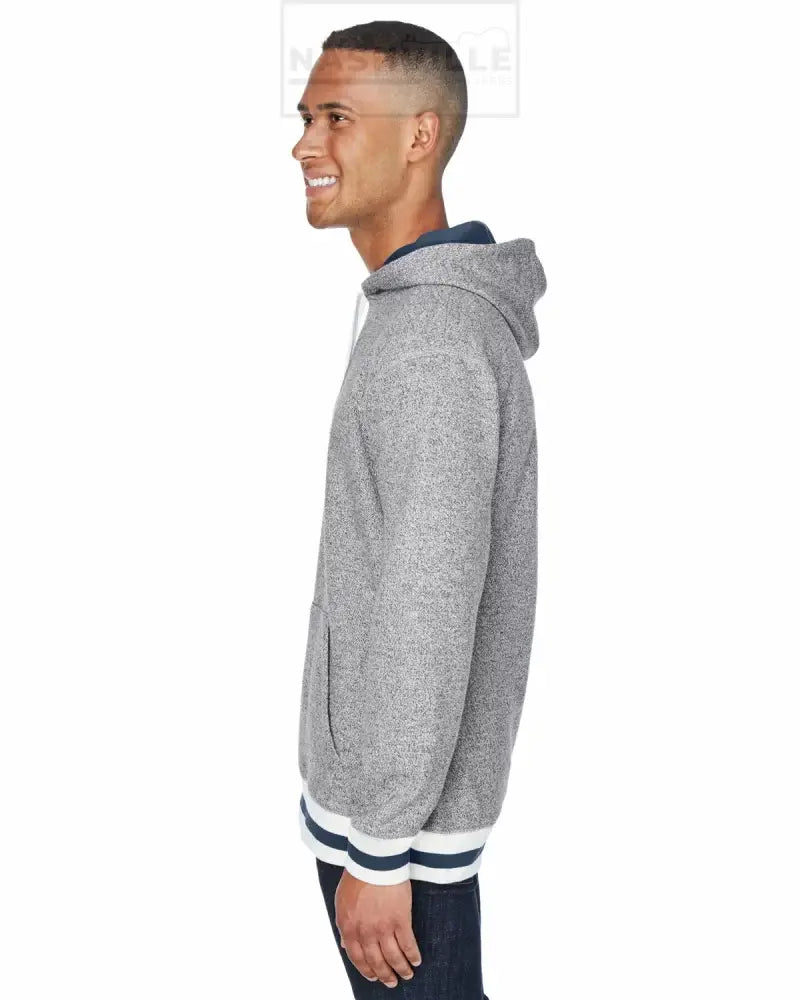 J. America Adult Peppered Fleece Lapover Hooded Sweatshirt Customizable.