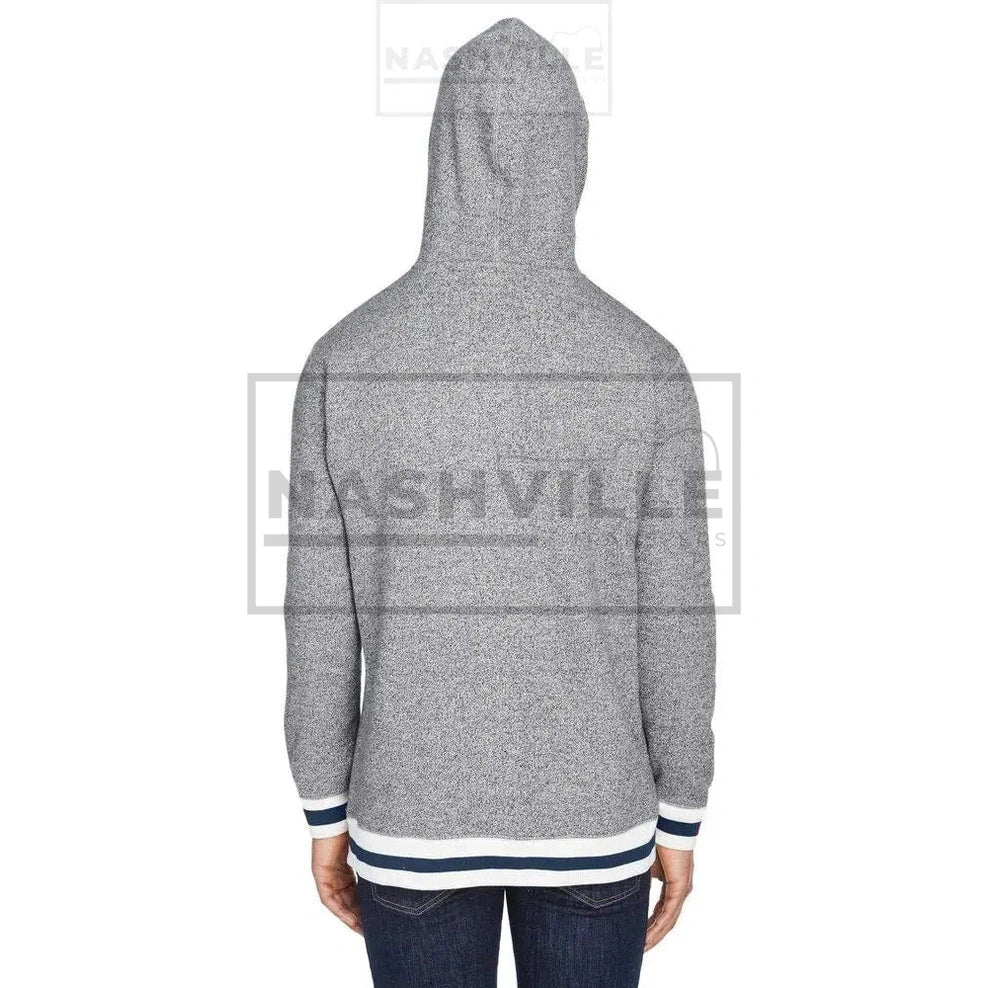 J. America Adult Peppered Fleece Lapover Hooded Sweatshirt Customizable.