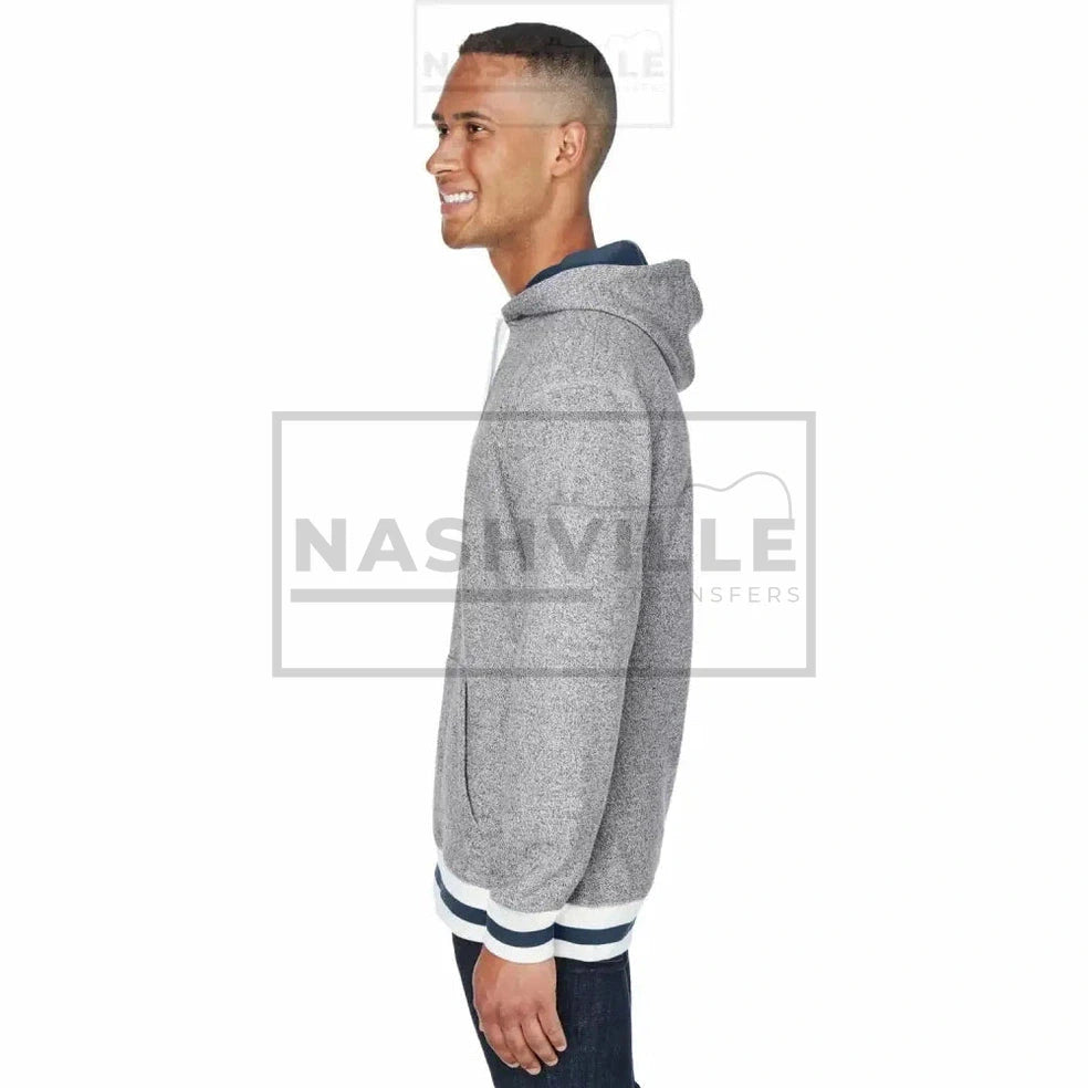 J. America Adult Peppered Fleece Lapover Hooded Sweatshirt Customizable.