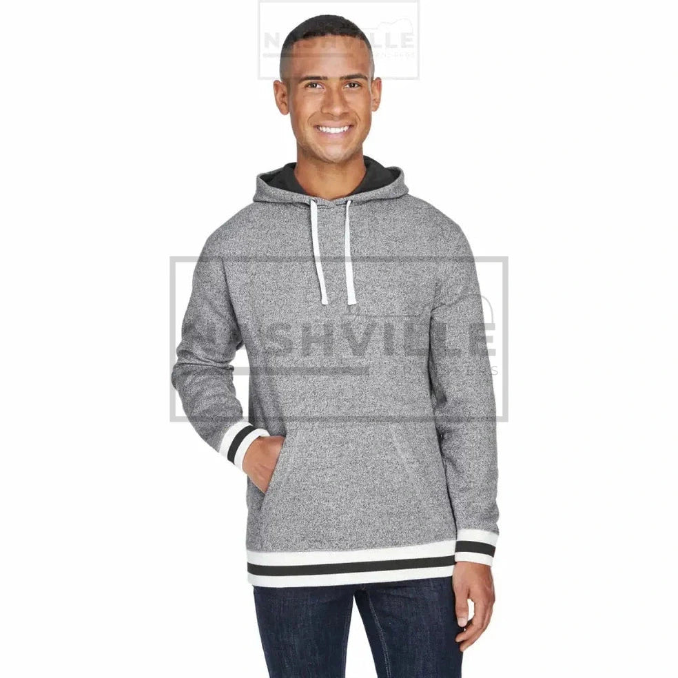J. America Adult Peppered Fleece Lapover Hooded Sweatshirt Customizable. M / Black