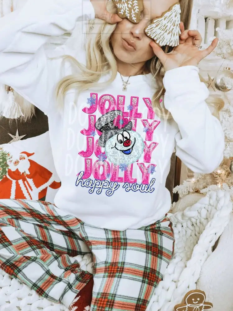 Jolly Jolly Happy Soul Snowman Sequin Effect Transfer.