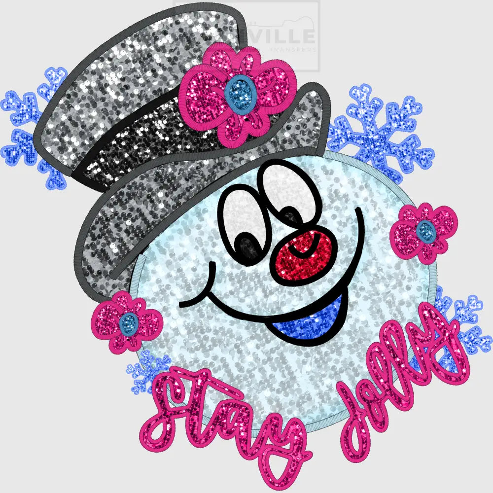 Jolly Jolly Happy Soul Snowman Sequin Effect Transfer.
