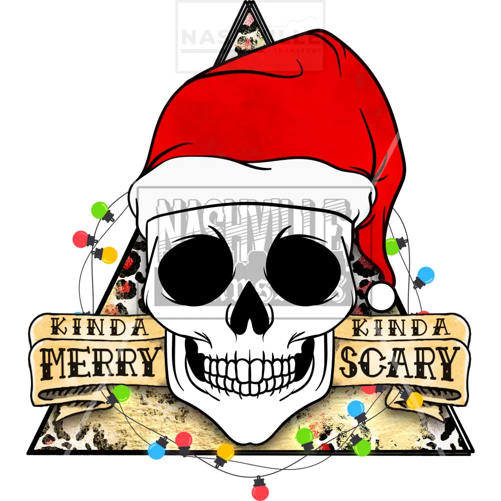 Kinda Merry Kinda Scary Skeleton Christmas Holiday Stock Transfer Low Heat / White With Brown