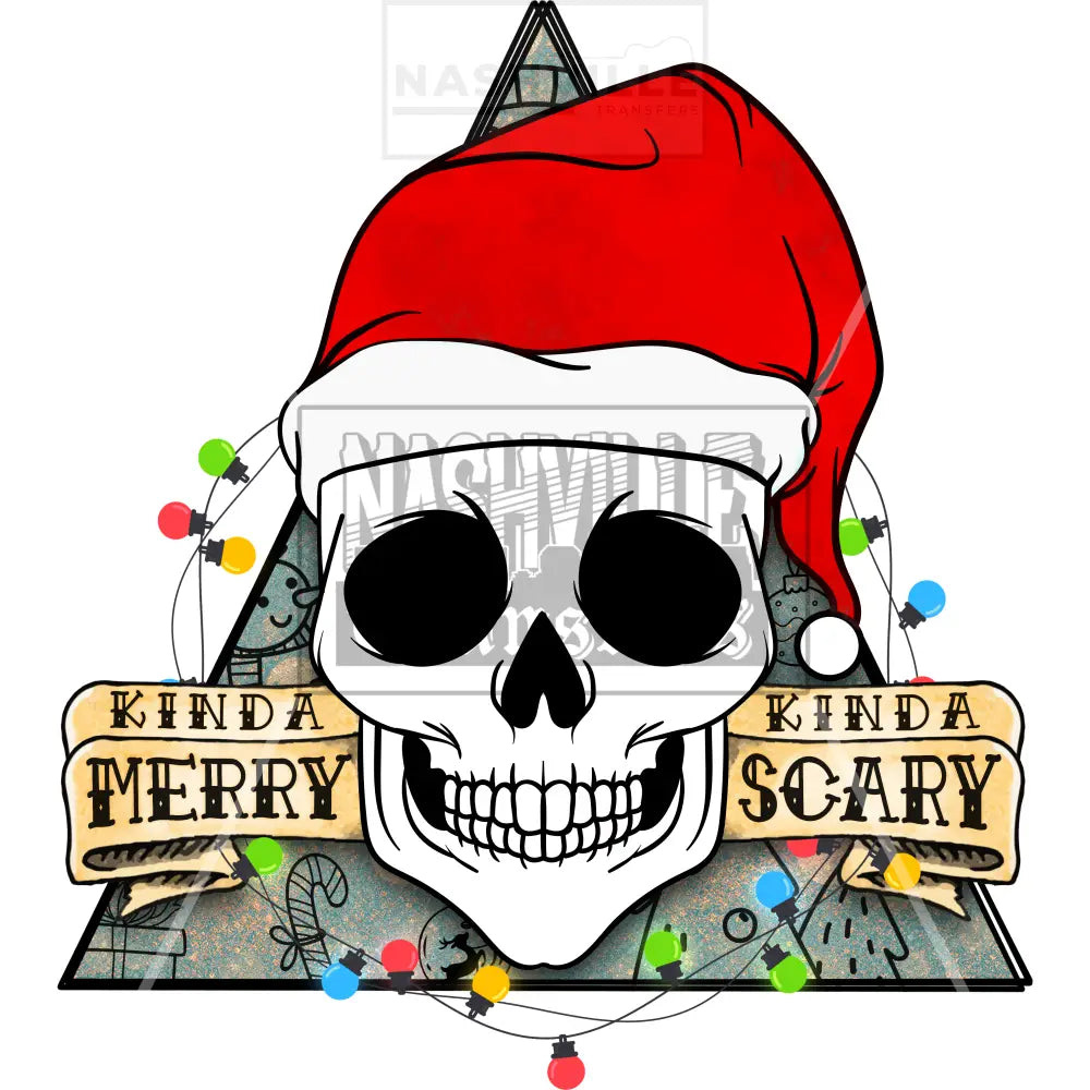 Kinda Merry Kinda Scary Skeleton Christmas Holiday Stock Transfer Low Heat / White With Grey Pyramid