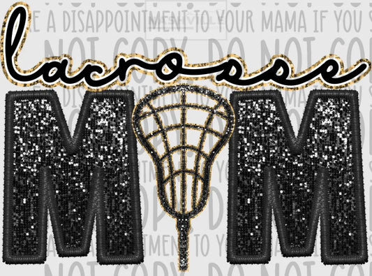 Lacrosse Mom Glitter And Embroidery Effect Transfer